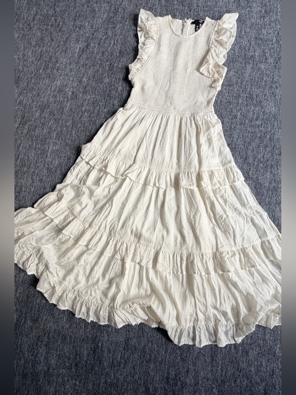 AQUA White Swiss Dot Smocked Tiered Ruffle Midi Dress Women’s Size S Boho - Picture 8 of 16
